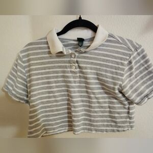 Wild Fable Women's Sz Xs Crop Top Preppy Polo Shirt Gray White